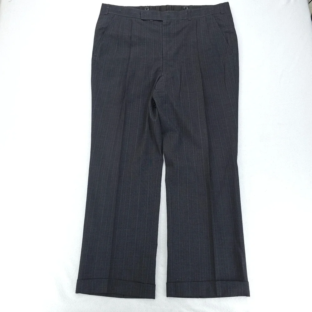 Oxxford Clothes Suit Mens 44 40x28 Gray Pinstripe 2 Button Pleated Full Liner